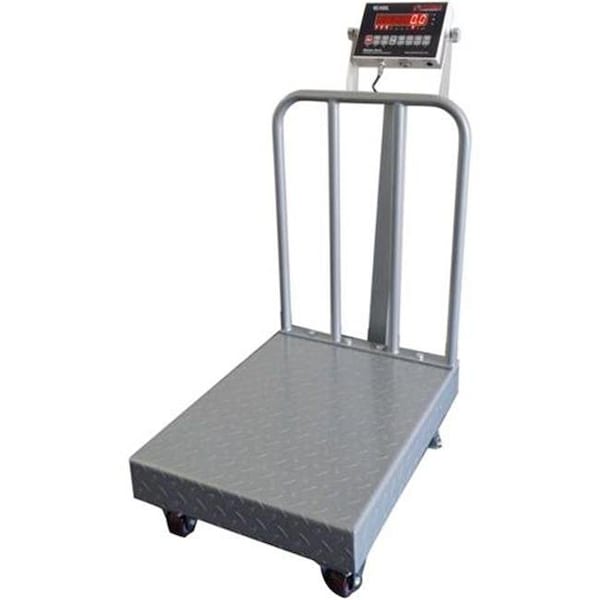 Optima Scales Optima Scales OP-915BWDP-1824-500 NTEP Portable Floor Scale - 18 x 24 in.; 500 x 0.1 lb. With Back Rail; Wheels & Diamond Plate OP-915BWDP-1824-500 - main